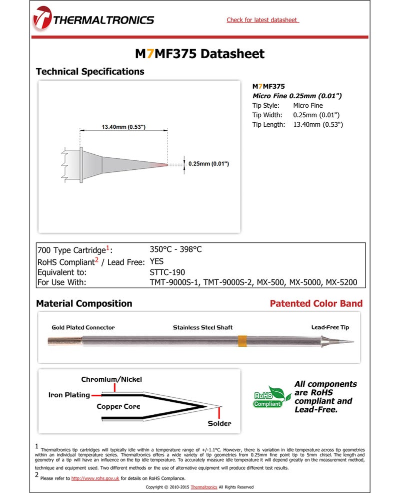 Thermaltronics M7MF375 Micro Fine 0.25mm (0.01in) interchangeable for Metcal STTC-190